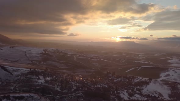 Aerial Panoramic Sunset over Rural Country