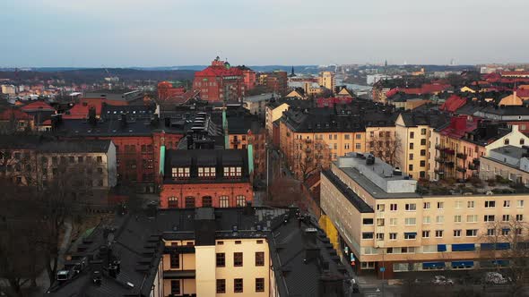 Aerial View of Town From Receding Drone