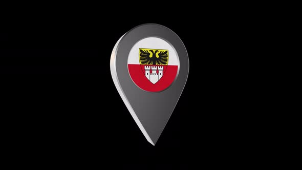 3d Animation Map Navigation Pointer With Flag Of Duisburg (Germany) With Alpha Channel - 2K