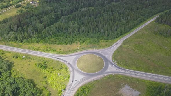 Top View Of Rural Ring Road With Traffic