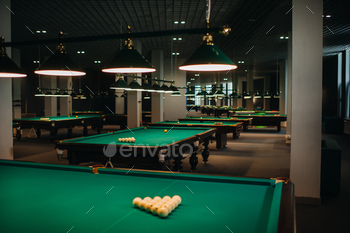 Billiard table with green surface and balls in the billiard club / Photodune, Misc