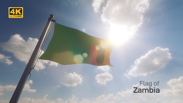 Zambia Flag on a Flagpole V2 - 4K