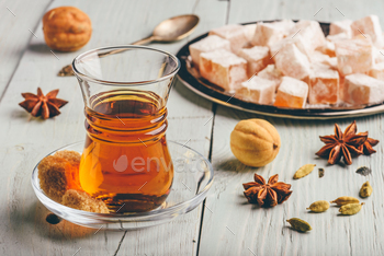 Tea with turkish delight Rahat Lokum and different spices / Photodune, Misc