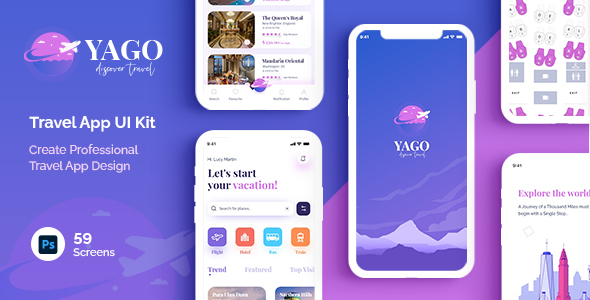 YAGO | Travel App UI Kit for Photoshop