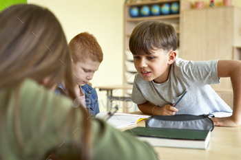 Schoolboy learning together during school lesson / Photodune, Misc