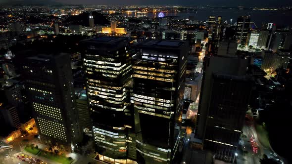 Night scape of downtown district of Rio de Janeiro Brazil.