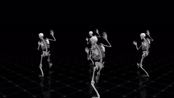 Three Dancing Skeletons on an Isolated Black Background