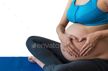 Closeup asian Pregnant female in exercise suit with hand forming heart / Photodune, Misc
