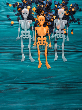 Halloween party decorations skeleton on dark green / Photodune, Misc
