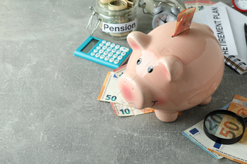 Concept of pension or retirement plan on gray background / Photodune, Misc