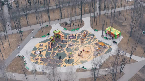 Playground After the End of Quarantine  Aerial Drone View