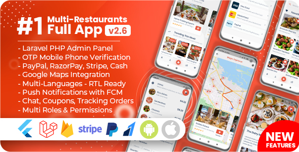 Food Delivery Flutter + PHP Laravel Admin Panel