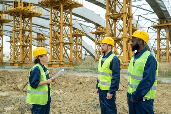 Foreman giving the instruction to workers outdoors / Photodune, Misc