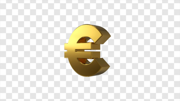 Golden Euro currency symbol rotating with transparent background - Looped alt