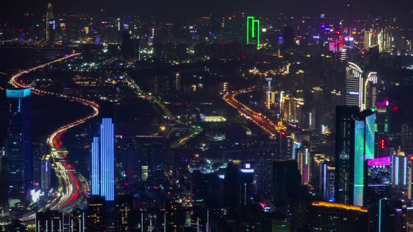 Timelapse Shenzhen Cityscape with Coloured Buildings