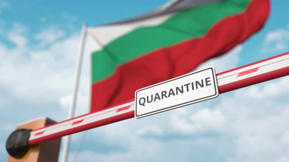 Open Gate with QUARANTINE Sign at the Bulgarian Flag