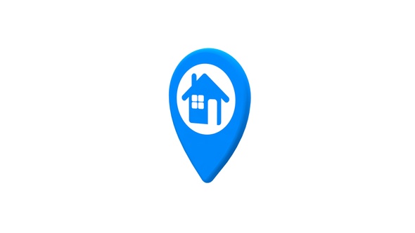 Blue 3D Map Pointer With House Icon V3