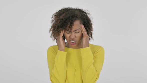 Young African Woman Having Headache on White Background