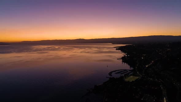 Hyperlapse along the shore of Lake Léman with beautiful sunset colorsLutry, Lavaux - Switzerland