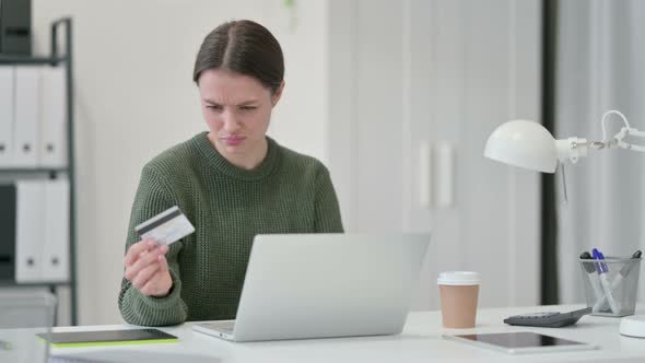 Young Woman Online Shopping Failure on Laptop 