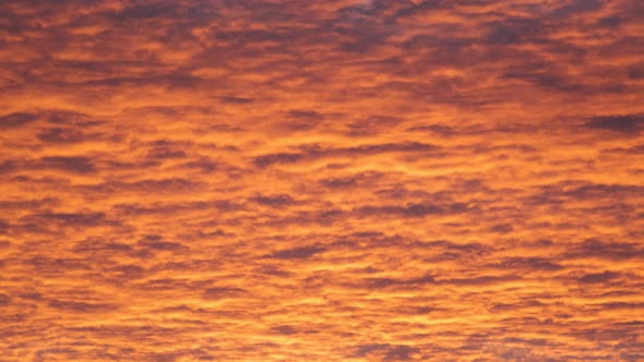 Bright Colorful Sunset Sky with Vivid Smooth Clouds Illuminated with Setting Sun Light Spreading to