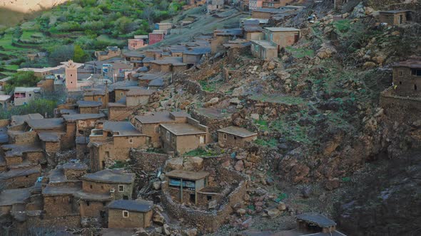 Typical Moroccan rural houses in mountain village in High Atlas, Morocco