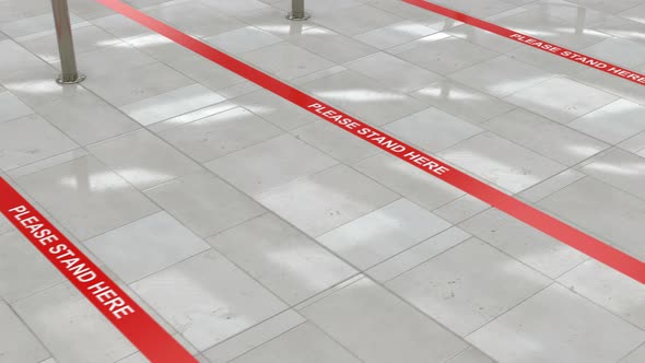 Red Queue Lines on the Floor and Social Distance in the Public Places 4k