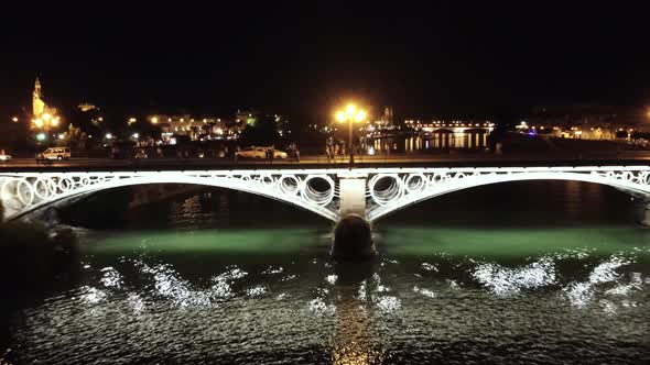 Sevilla74K AERIAL VIEW OF THE CITY OF THE GUADALQUIVIR RIVER AND PUENTE ISABEL II