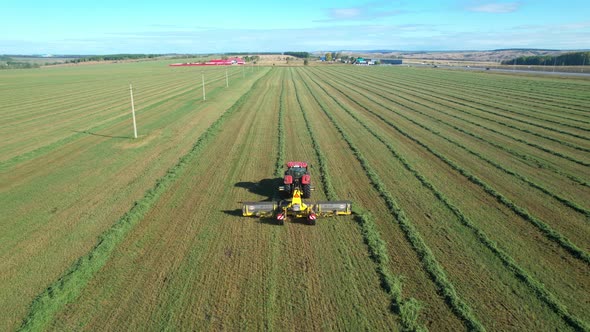 Red tractor in the field