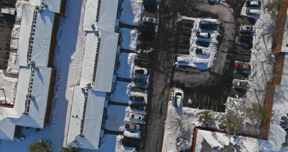 Small Apartment Complex American Town in Winter Landscape of a Snowy Winter on the Residential