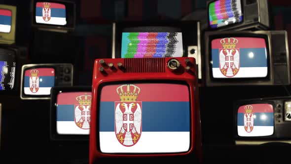 Flags of Serbia and Vintage TVs.