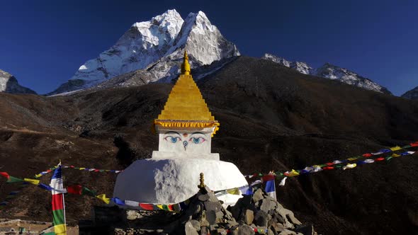 Buddha's Eyes on Stupa High in the Mountains, Nepal