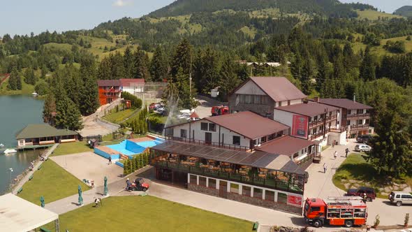 Aerial view of a fire drill at Fisherman's Complex