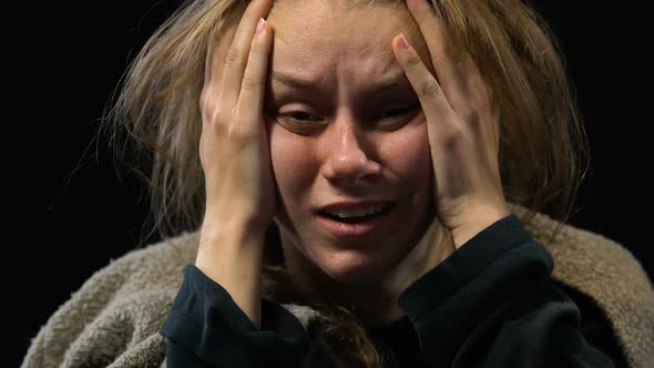 Depressed Woman Screaming Holding Head With Hands, Extraneous Voices, Psychosis