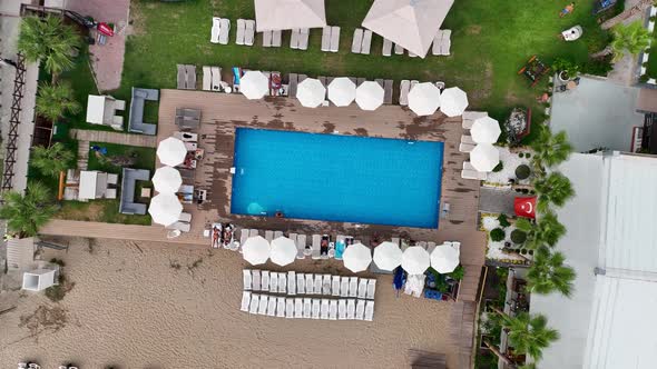 Beach Pool aerial view 4 K Turkey Alanya