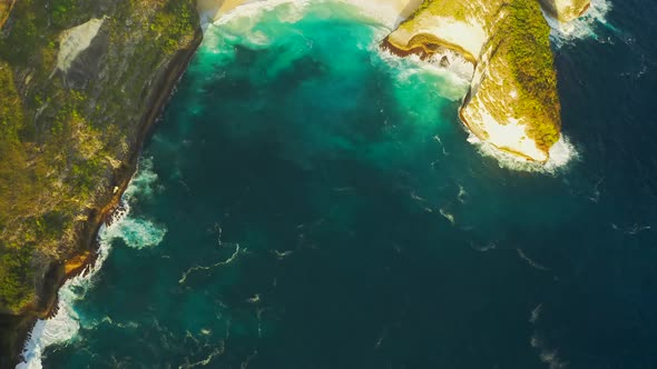 Kelingking Beach on Nusa Penida Island, Bali, Indonesia. An Amazing Wild Nature View Sandy Beach