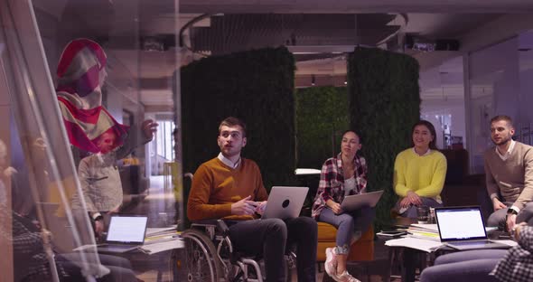 Muslim Woman in a Modern Open Space Coworking Office Giving a Presentation to Team