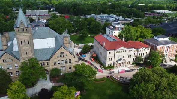 Ohio Wesleyan University Campus in Delawarel, Ohio, aerial drone footage