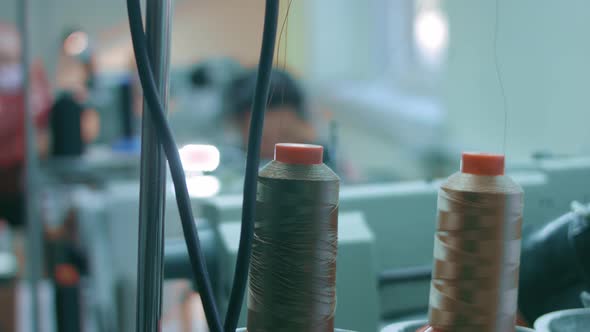 Sewing Machine in a Leather Workshop in Action with Hands Working on a Leather Details for Shoes