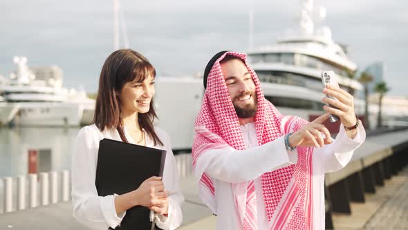 Diverse Businesspeople Taking Selfie in Harbor