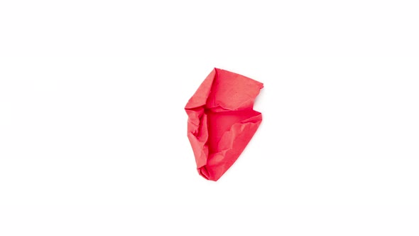 Stop motion animation Red paper ้้heart beat wrinkles making a paper ball,Vertical Video Format 