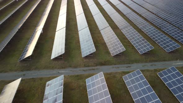 Aerial Top View of a Solar Panels Power Plant