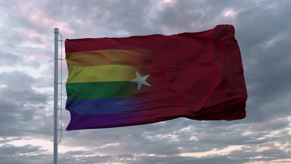 Waving Flag of Turkey and LGBT Rainbow Flag Background