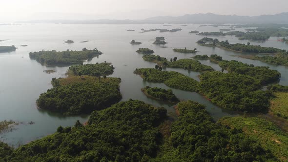 Vang Vieng water reserve in Laos seen from the sky