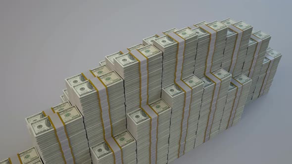 Growing American US Dollar Stack / Pile of Money Bundles - 4K