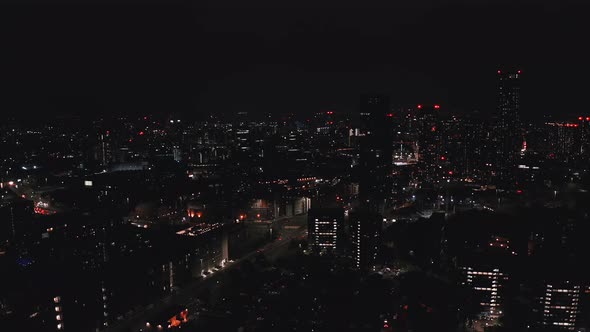 Aerial Shot of Manchester UK at Night