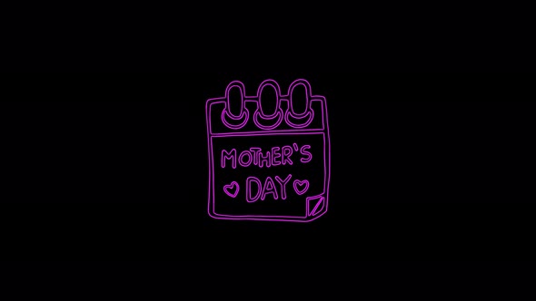 Calendar sheet icon with words Mother's Day moving lines on black background.
