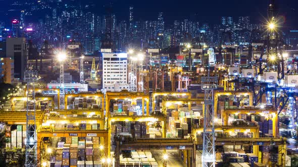 Time lapse of Container Terminals in Hong Kong at night