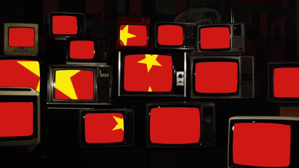 Flag of China and Retro TVs.