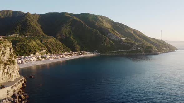 Aerial view of beach of Scilla, Chianalea. Calabria Italy